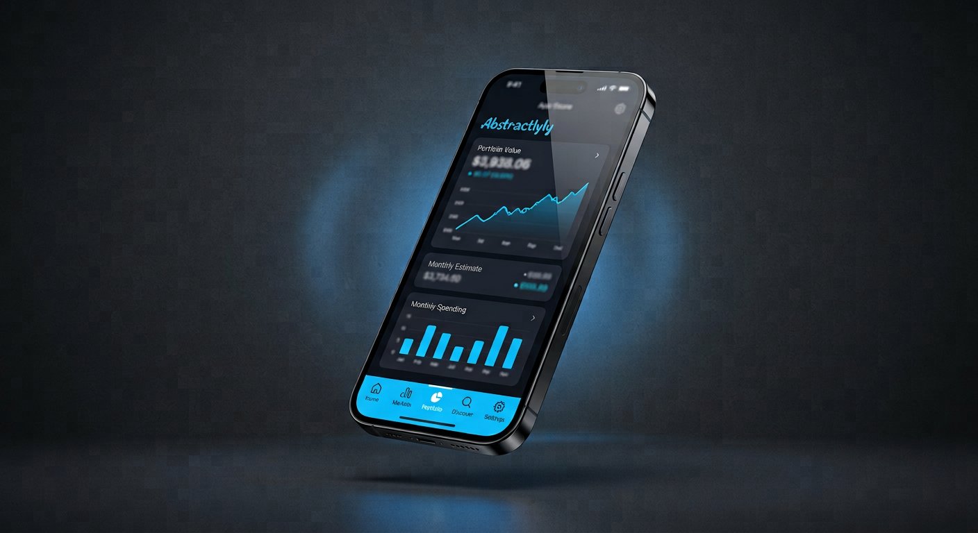 Smartphone exibindo aplicativo com gráficos em azul
